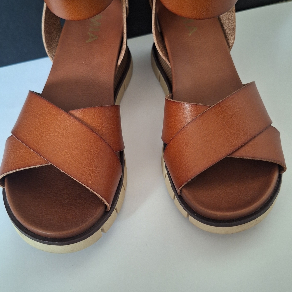 MIA Women's Lauri Wedge Strap Zip Up Cognac Tan Sandals Size 7 - Picture 3 of 8